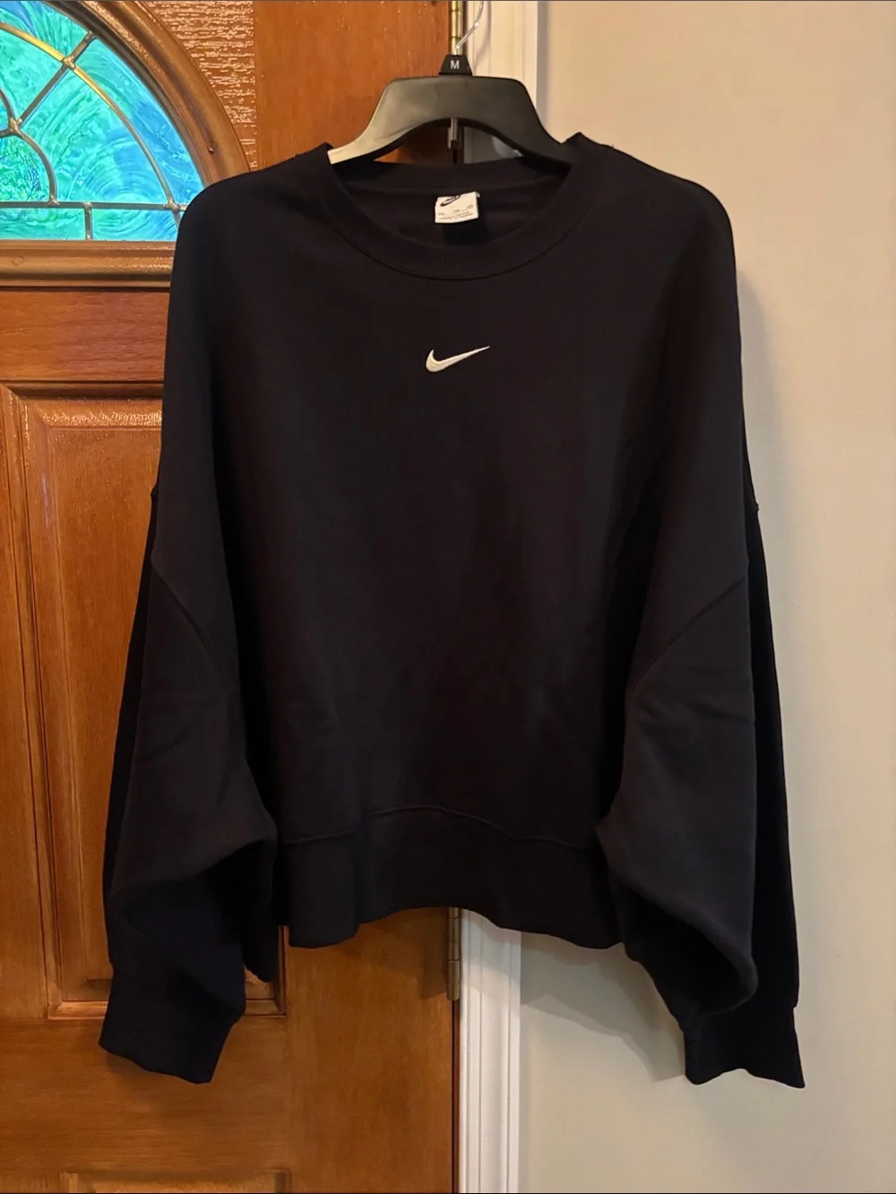 Nike Women's Black Crewneck Sweatshirt with White Swoosh